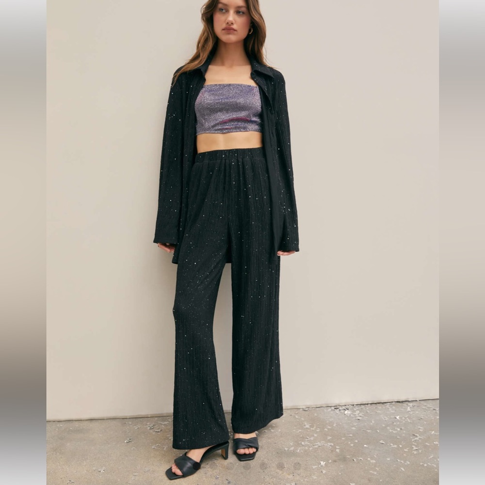 Glitter High Waist Wide Leg Trousers